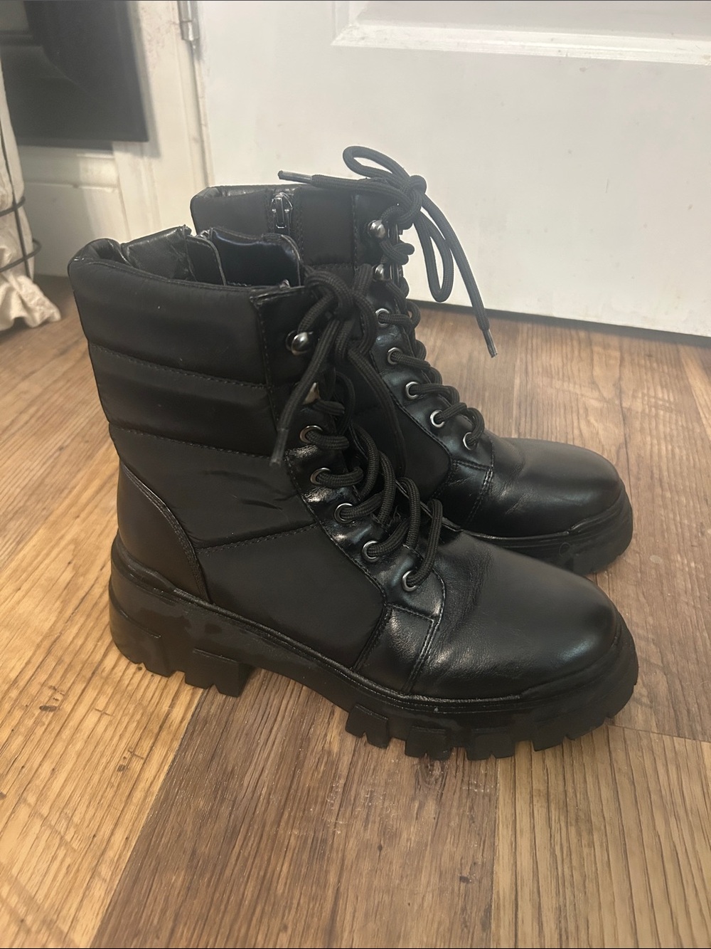 Marc Fisher Black Lace-Up Combat Boots